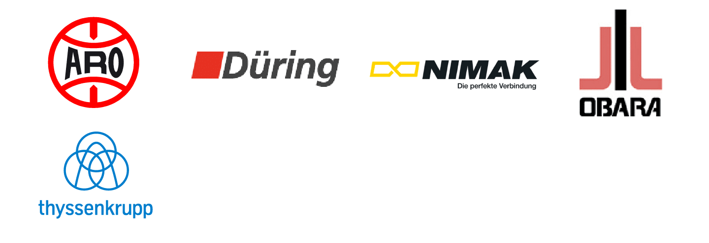 references_Secteur soudage Logos des entreprises : ARO, Düring, Nimak, Obara, Thyssenkrupp